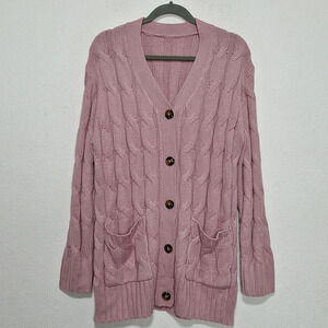 Pink Grandma Core Chunky Cable Knit Coquette Heavy Coastal Grandma Sweater *XL